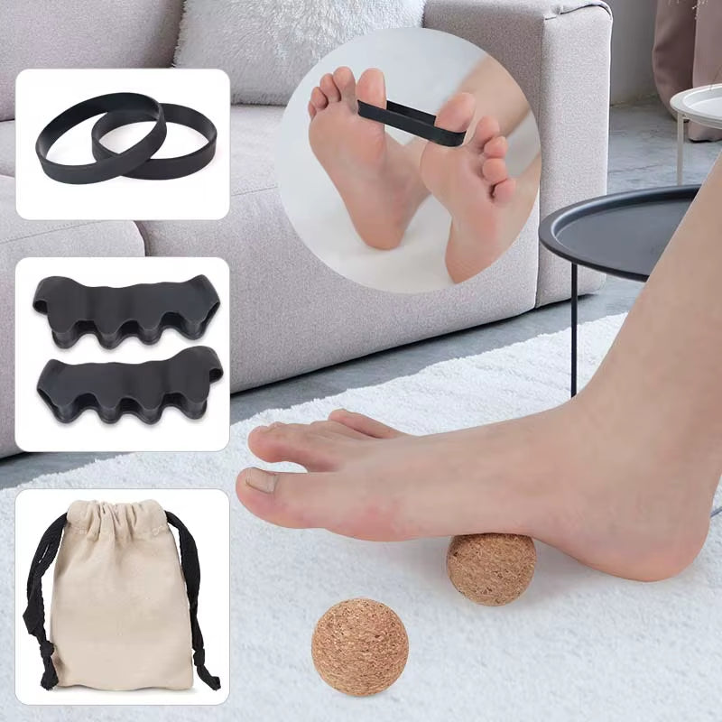 Foot Care Kit Elastic Band Cork Massage Ball Plantar Fasciitis Relief Bunion Correction Toe Separator