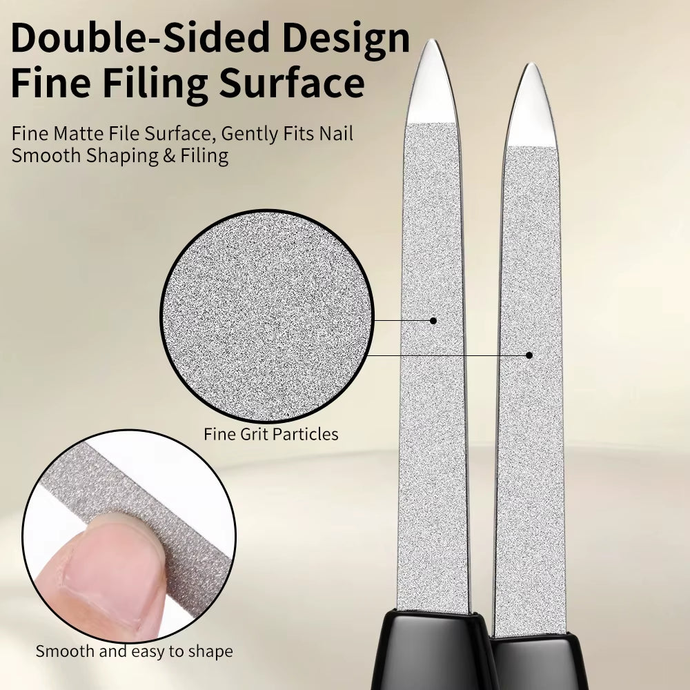 Stainless Steel Dual Nail File with Cuticle Pusher Double Sided Sanding Polishing Manicure Pedicure Nail Care Tool for Salon