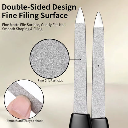 Stainless Steel Dual Nail File with Cuticle Pusher Double Sided Sanding Polishing Manicure Pedicure Nail Care Tool for Salon