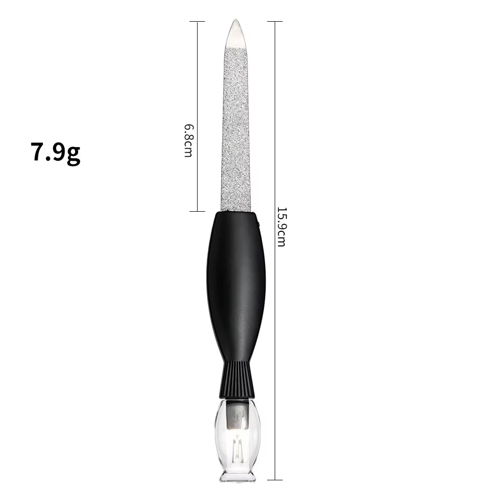 Stainless Steel Dual Nail File with Cuticle Pusher Double Sided Sanding Polishing Manicure Pedicure Nail Care Tool for Salon