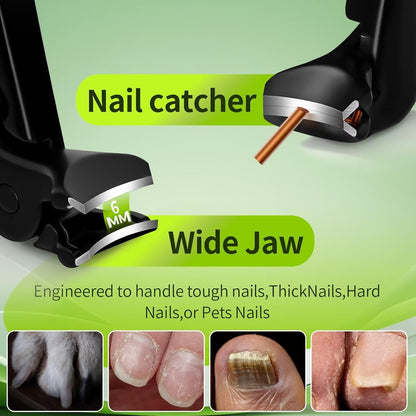 Upgraded 2026 Longer Handle Nail Clippers for Seniors and Elderly for Thick Nails Lock Buckle Anti-Slip Heavy-Duty Large Opening Angled Curve Toenail Clippers with Catcher
