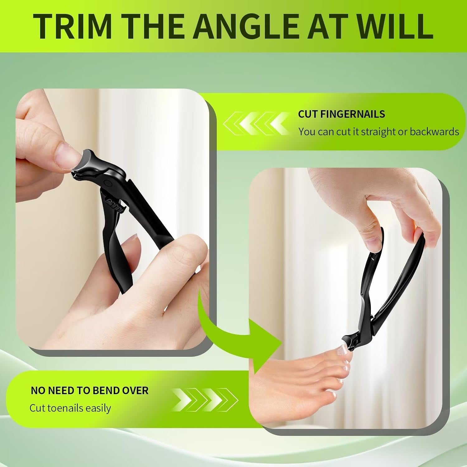 Upgraded 2026 Longer Handle Nail Clippers for Seniors and Elderly for Thick Nails Lock Buckle Anti-Slip Heavy-Duty Large Opening Angled Curve Toenail Clippers with Catcher
