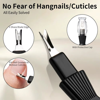 Stainless Steel Dual Nail File with Cuticle Pusher Double Sided Sanding Polishing Manicure Pedicure Nail Care Tool for Salon