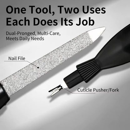 Stainless Steel Dual Nail File with Cuticle Pusher Double Sided Sanding Polishing Manicure Pedicure Nail Care Tool for Salon
