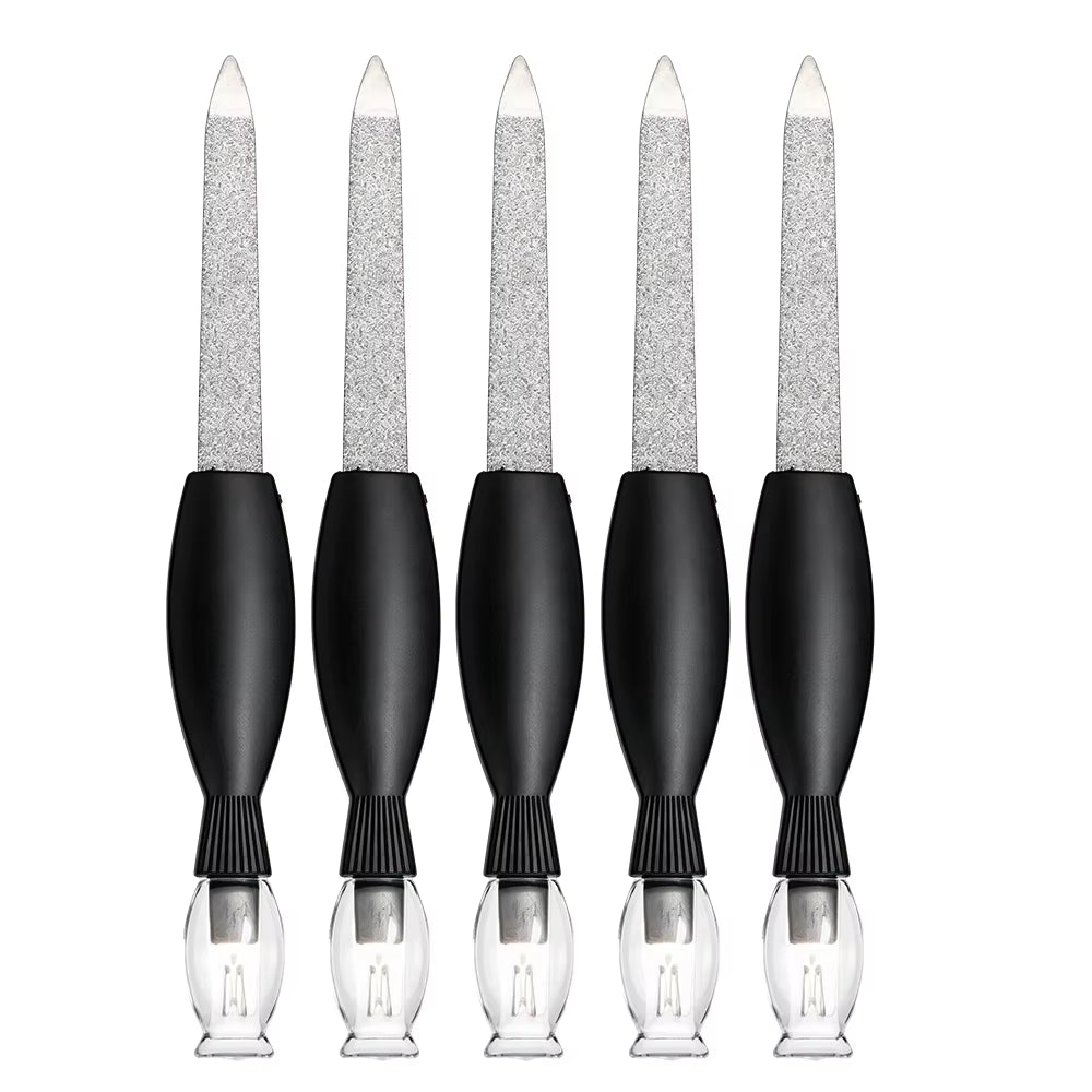 Stainless Steel Dual Nail File with Cuticle Pusher Double Sided Sanding Polishing Manicure Pedicure Nail Care Tool for Salon
