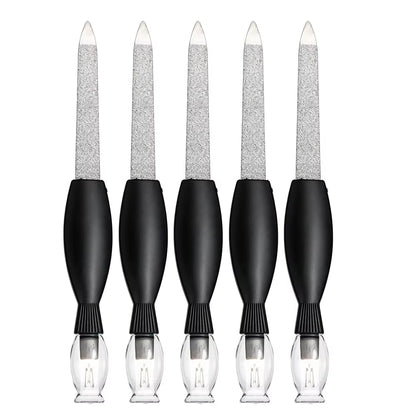 Stainless Steel Dual Nail File with Cuticle Pusher Double Sided Sanding Polishing Manicure Pedicure Nail Care Tool for Salon
